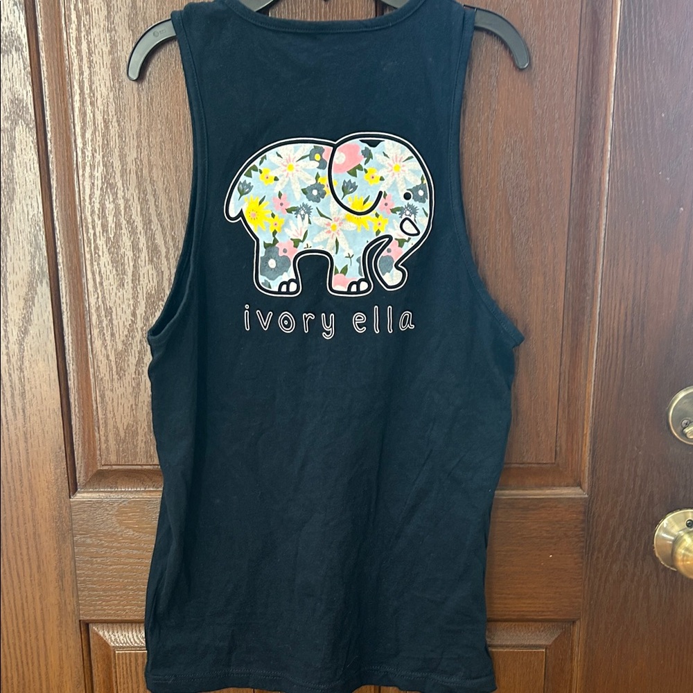 Ivory Ella Kids Black Tank with Floral Elephant
